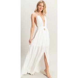 HYFVE maxi dress featuring a halter neckline, plunging front, and slit NWOT S